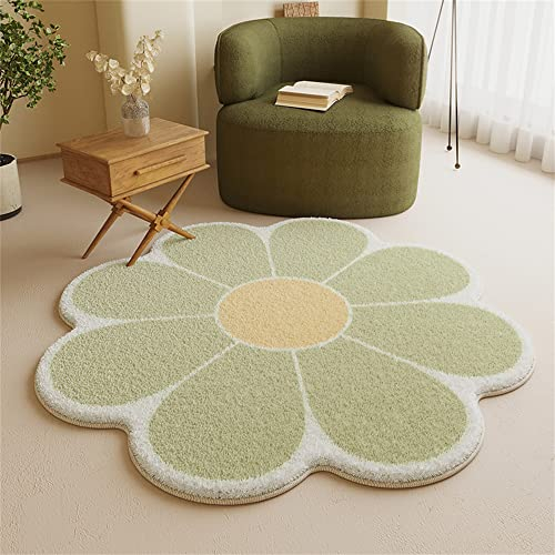 Morbuy Flauschig Weicher Teppich in Blumenform - Nordisch Blütenblatt Runde Bodenmatte Waschbar rutschfest Shaggy Teppiches für Kinderzimmer Wohnzimmer Schlafzimmer Dekoration (120cm,Grün)
