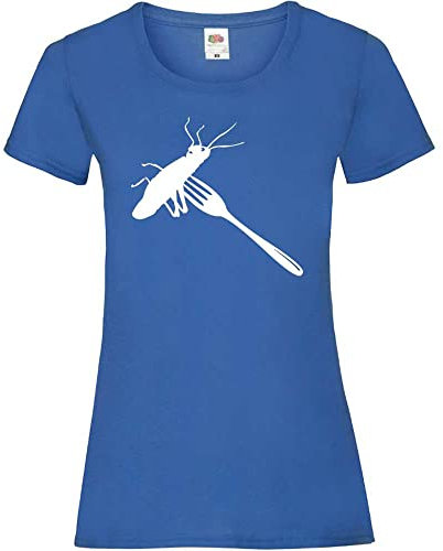T-shirt pour femme sauterelle sur fourchette, bleu roi, XXL