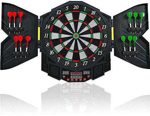 Supfine Set di freccette Elettrico Target Elettronica per 8 Giocatori Display LED 27 Giochi 216 Variazioni 12 Freccette, Target Freccette per Gioco di freccette Classico