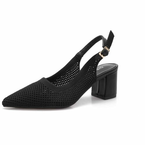 qibusleen Donna Tacco Medio Spesso Knit Slingback Punta Chiusa Pumps for Donna Cinturino alla Caviglia Elastic Mesh Casual Heels Scarpe Breathable 2.36 inch - 41