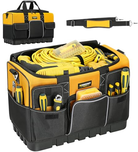Winhunt Sac à outils, organiseurs d'outils de 46 cm/18 pouces, sac à outils grand format en nylon 600 deniers pour le bricolage à domicile et le rangement d'équipement, jaune et noir (46 cm/18 pouces)