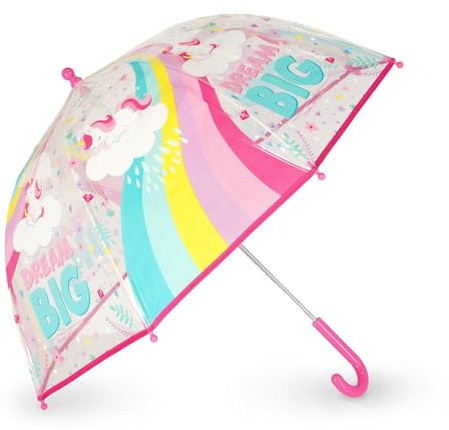 Legami - Ombrello per Bambini Dancin' In The Rain, Tema Unicorn, Struttura Antivento, Apertura manuale, Chiusura in Tessuto con Spazio per Nome, Impugnatura a Gancio, 73x65 cm