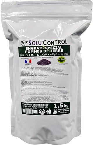 1,5 kg d' Engrais Spécial Pommes de terre et légumes racines 5-4-15 - Enrichi en Potasse - Favorise la croissance, le grossissement et la conservation des tubercules - UAB - Fabriqué en France