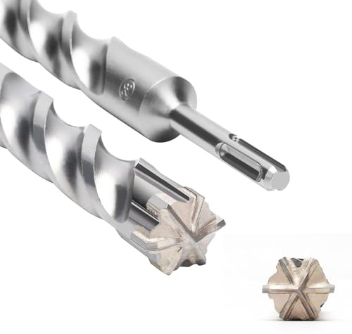 Punta per trapano SDS Plus, 25 mm di diametro x 460 mm di lunghezza con 6 taglienti in metallo duro, ideale per la perforazione di pietra, pietra naturale, calcestruzzo, mattoni e muratura in cemento
