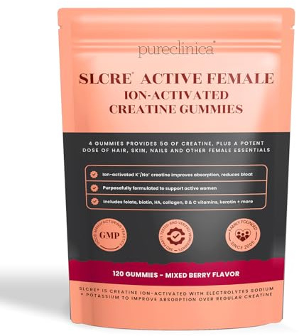 SLCre® Creatine Gummies for Women x 120 Gummies – 5g Micronized Creatine per Serving with Collagen, Keratin, Hyaluronic Acid, Biotin & Vitamin C – Hair, Skin & Wellness Support – Enhanced Absorption
