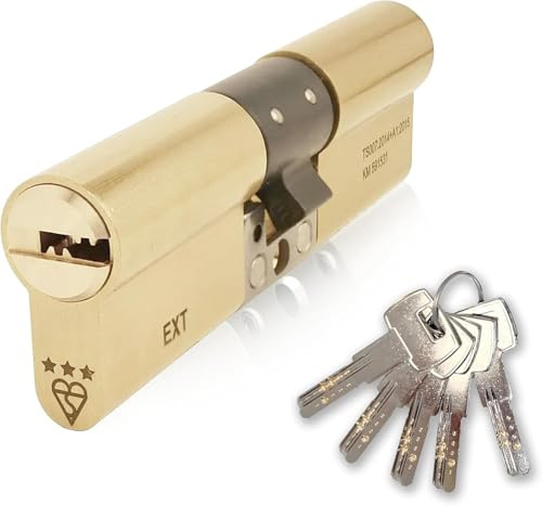 IRONWORX® Brass 45Int/50Ext TS007 3 Star Anti-Snap Double Euro Cylinder | 45mm Key (Internal) / 50mm Key (External) | 95mm Overall | Anti-Snap | BSI Kitemarked | 5 Keys Included | Police Approved