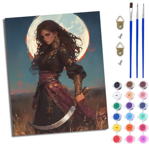 WJWWANG Paint by Numbers for Adults Paint Numbers on Canvas DIY Acrylic Paints Set for Beginners Female Warrior with Machete Acrylic Drawing Paintwork 20 X 16 Inches(with Frame)