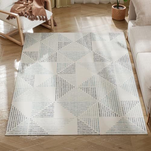 HOMCOM Modern Area Rug, Geometric Pattern Non-Slip Washable Rug, Soft Floor Carpet for Living Room, Bedroom, Dining Room, Home Office, 170 x 120 cm, Multi-Coloured