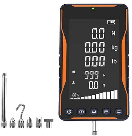Digital Force Gauge, Portable Push Pull Meter with 3 Measurement Modes, Includes 5 Probes for Compression and Tension Testing