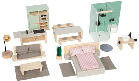 Small Foot Set Muebles para casa de muñecas, Muebles detallados, Madera Visible, a Partir de 3 años, 12818