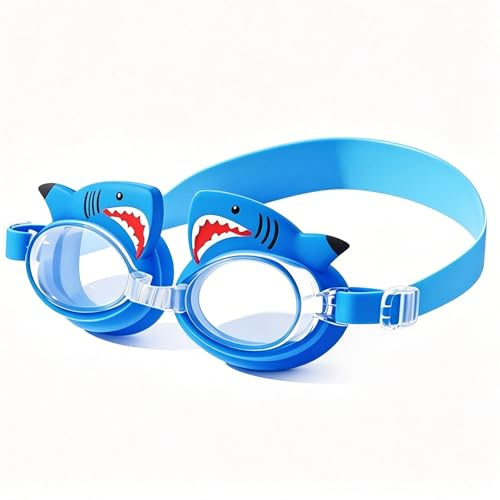 Danbghyuo Occhialini da Nuoto Squalo, Occhialini Piscina Bambini, Lenti Antiappannamento, Protezione UV, con Fascia Elastica e Ponte Nasale Regolabile per Bambini dai 3 ai 12