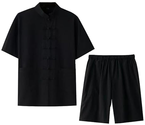 Generisch Camiseta de estilo chino para hombre, traje tradicional Kung Fu Tai Chi, cómodo a la moda, informal, 2 piezas, camisa de manga larga y pantalones ligeros transpirables de verano traje de