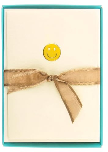 Graphique Smiley Face La Petite Presse Boxed Notecards - 10 Embossed and Embellished Gold Foil Yellow Smiley Face Emoji Blank Cards with Matching Envelopes, 3.25 x 4.75 (L1333CB)