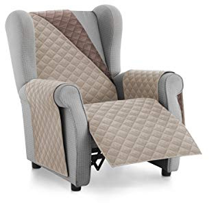 Textilhome Copridivano Malu 1 Posti con Braccioli – Copripoltrona Relax e Orecchioni Reversibile, Imbottito, Protezione Antigraffio per Divani, Colore Beige