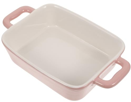 Cabilock Ceramic Microwave Oven Baking Pan Rectangular Porcelain Tray with Handles for Lasagna Brownies Roasting and Baking 8.3X5.1X2.2 Inch Kitchen Bakeware