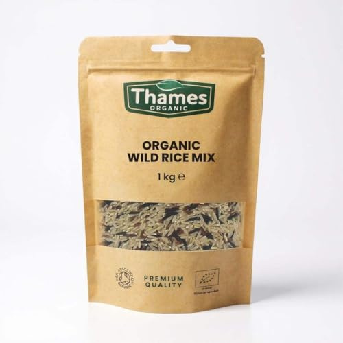 Organic Wild Rice Mix - Camargue Red Rice, Wild Rice, Long Grain Brown Rice, Raw, Vegan, GMO-Free - No Additives or Preservatives - Nutritious, Flavorful, and Sustainable - Thames Organic 1kg