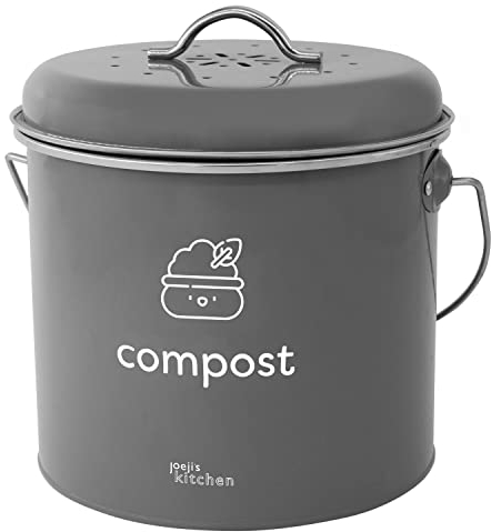 Joeji's Kitchen Poubelle Compost Cuisine 3.5L, composteur Cuisine avec filtres à Charbon, métal et sans Plastique, élégante Poubelle de Appartement, Seau à Compost sans odeurs