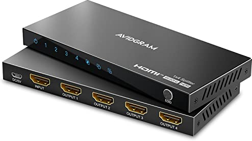 HDMI Splitter 1 In 4 Out 4K 60Hz 4:4:4, AVIDGRAM HDMI Verteiler 4 Port mit Copy, Downscaler, Auto für Dual identische Anzeige Unterstützung 1080p 120Hz HDMI2.0 HDCP 2.2 HDR10 18Gbps 3D