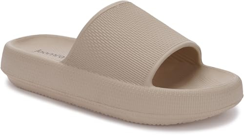 Joomra Womens Size Pillow Slippers Cushion EVA Bathroom Sandals Open Toe Pool Beach Ladies Summer Outdoor Non Slip Soft Slipers Thick Sole Female Slides Sandles Khaki 37-38