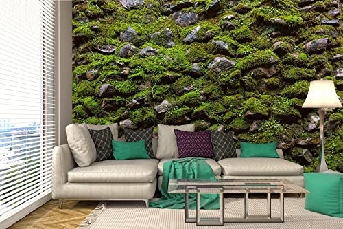 DIMEX LINE Non-Woven Photo Wallpaper Moss ON an Old Stone WALL 375 x 250 cm - Non-Woven Wallpaper, wall Mural, wall Art - Wallpaper for Living Room, Bedroom, Office, Kitchen