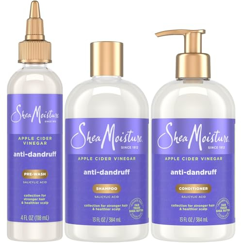 SheaMoisture Anti-Dandruff Shampoo & Conditioner + Pre-Wash – Apple Cider Vinegar, Shea Butter, 3% Salicylic Acid for Flakes & Itchy Scalp