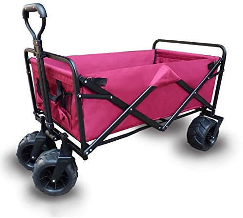 Chariot de Jardin Pliable Portable Chariot de Courses Multifonctions pour Chariot de Camping en Plein air (Fuchsia) (Fuchsia)