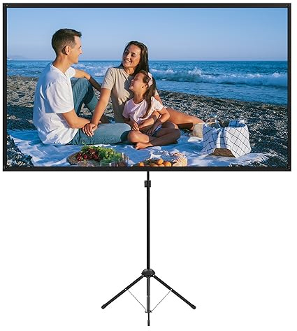 CASIRIS Projector Screen with Stand, 100 inch Portable Projector Screen, 16:9 4K HD Movie Screen, 1.3 Gain PVC Wrinkle-Free Tripod Screen with Carry Bag for Indoor Outdoor