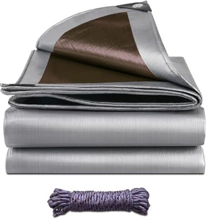 Jianyana 3X6M Bache Exterieur Impermeable, 180g/m² PE Bache de Protection Exterieur Bâche Imperméable mit Oeillets Apportez 10 Mètres de Corde，Taille Actuelle：2.8×5.8m，Couleur:Brun