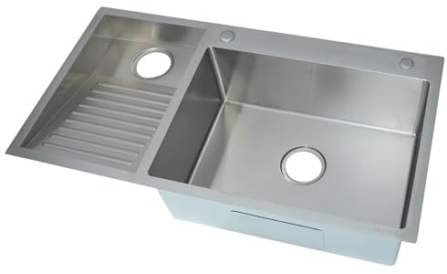 KOOGIMDDR Balcón De Acero Inoxidable Doméstico, Lavabo Con Placa De Lavandería Fácil De Limpiar De Doble Fregadero (Color: Left, Tamaño: 90x48cm)