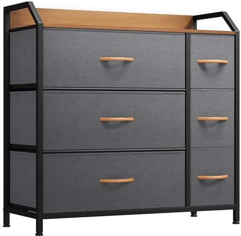 YITAHOME Chest of Drawer with 6 Drawers for Bedroom Fabric Dresser Storage Drawers With Handles Metal Frame for Living Room, Hallway,Dark Gray