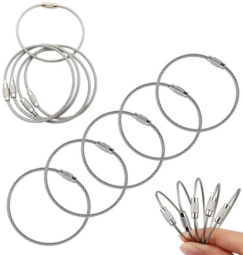 RHQFDM 60 pezzi chiave filo portachiavi in corda metallica in acciaio inox anello portachiavi a spirale in acciaio inox filo anello portachiavi (argento)
