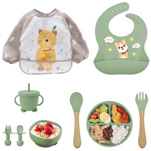 Oskuglin 9 pièces Set Repas Bébé Silicone sans BPA dès 6 mois