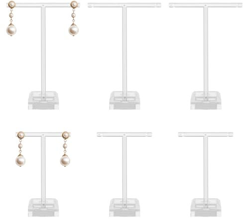 Jeffdad 6 Pcs Acrylic Earrings Display Clear Earring Display Holder T Bar Earring Organizer Tree Stand Hanging Jewelry Organizer for Necklaces Bracelet Earrings Ewelry Props Show(transparent)