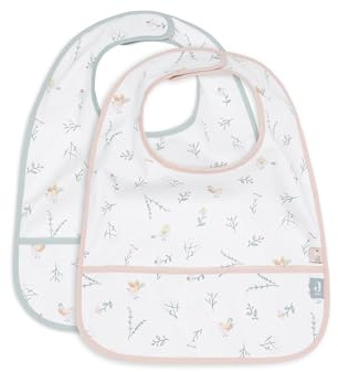 Jollein Lovey Birds Lot de 2 bavoirs imperméables pour bébé avec fermeture Velcro