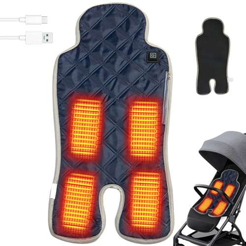 Peosaard Chauffage de Poussette, USB Type-C 3 Niveaux de température Pad CHAUFFICATION BÉBÉ, Chauffage Lavable Rapide pour la Poussette Sage de sécurité Haute Chaise
