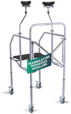 REMEDIA ONE - Deambulatore con Seduta, Sottoascellari e Gambe Regolabili - Girello per Anziani e Disabili Pieghevole da Interno o Esterno - Deambulatore per Anziani 4 Ruote
