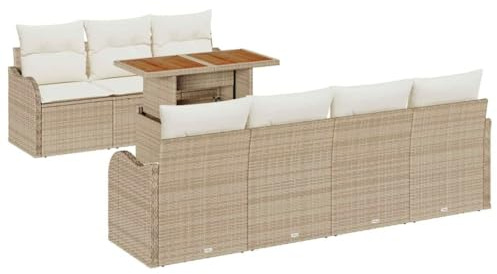 vidaXL Set divani da Giardino 8 Pezzi con Cuscini Beige in Rattan Sintetico. Ha Un Design modulare Super Comodo per l'esterno, Ideale per Patio e balconi. Include Un Gruppo di Seduta, Un Divano ango