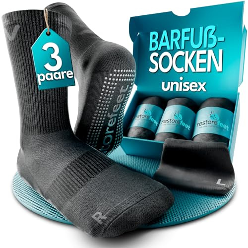 RestoreFeet Barefoot Non Slip Socks Men Women - Anatomical Wide Toe Socks, Breathable Cotton, Yoga Pilates Fitness (3 Pairs)