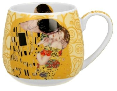 Taza de Porcelana 430 ml “El Beso” – Inspirada en Gustav Klimt, Serie Art Gallery, Elegante Regalo para Amantes del Arte