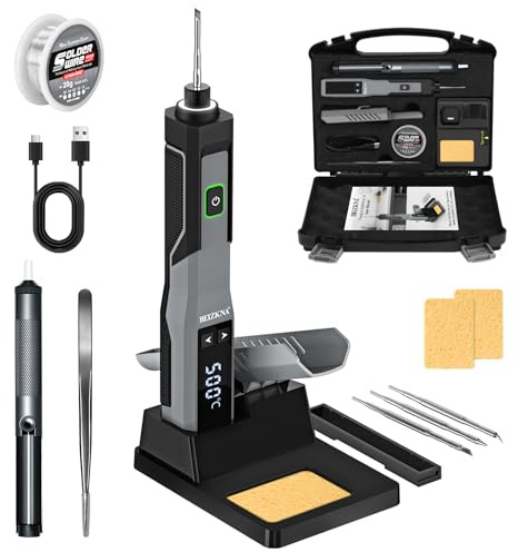 Saldatore a Stagno a Batteria Riscaldamento in 5s,Saldatore Ricaricabile 14-in-1 con display a LED, 200-500°C, Spegnimento Automatico, Utensile da Saldatura Portatile USB per Riparazioni di Precisione