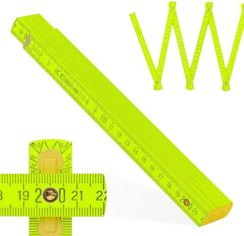 Metrie™ Zollstock – Gliedermaßstab 2m | Meterstab, Maßstab - NEON GELB - Duplex Teilung, Hergestellt in der EU | Robuster & Präziser Holz-Gliedermaßstab | für Handwerker, DIY | BLOCK 72-1 Stück