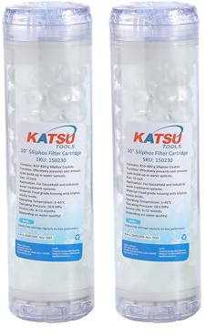 KATSU Tools Paquete de 2 cartuchos de polifosfatos para filtro de agua, removedor de escamas de cal, cartucho de filtro de silifos de 10 pulgadas, cristales de silicofosfato, modelo 150230