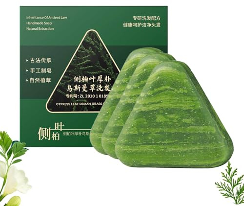 SeoulGlow Cypress Leaf Hair Growth Soap, 120g Nature Triangle Shampoo Bar, Natural Plant Based Herbal Solid Shampoos Care, Gentle Hair Cleansing and Nourishing Scalp, for All Types (3PC)
