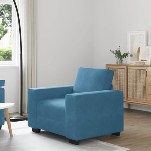 Ordellia Blå sammetsfåtölj 60 cm sittbredd, bekväm relaxsoffa för vardagsrum, sovrum, robust plywoodram, max. 110 kg
