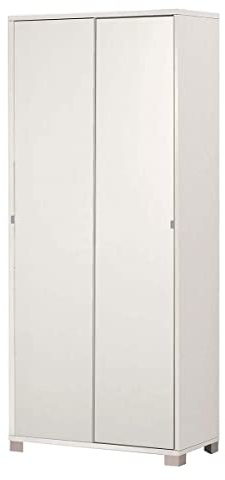 Sarmog Armadio2 Ante Scorrevoli, Armadio 2 ante, Armadio Salvaspazio, Armadio camera da letto, Armadio 2 ante con ripiani, 82x41x h190 cm (Senza Specchio, Bianco Fiammato)