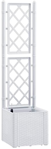 vidaXL Arriate con Enrejado y Sistema de Riego Automático Pérgola Jardinera Macetero Flores Bandeja Plantas Jardín Porche Decoración Patio Blanco