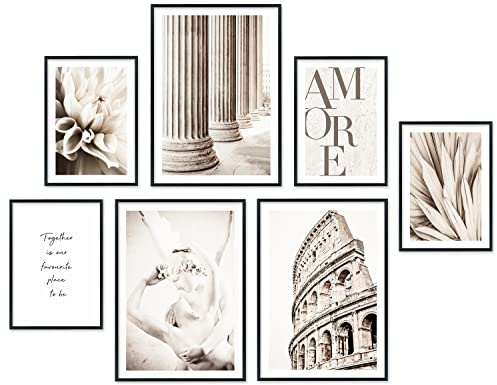 Hyggelig Home Premium affisch-set – 7 matchande bilder i ett elegant set – collagebild, väggdekoration, halldekoration – 3 x DIN A3 + 4 x DIN A4 – set Amore