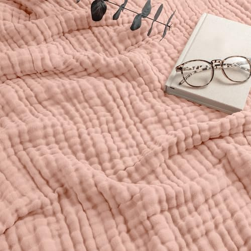 Comfy Cubs Adult Muslin Blanket Queen, 229 x 229 cm - Soft, Six-Layered, Lightweight, Breathable Cotton Blanket for All Seasons - Machine Washable, Stylish Home Decor - Blush