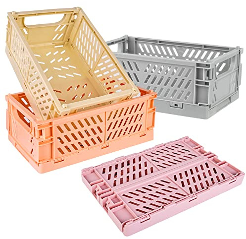 Vegena 4 Cajas Plegables Pequeñas - Cesta Plegable de Plástico Estable Mini Cestas de Plástico Plegable - Cajas de Almacenamiento Plegables Pequeñas