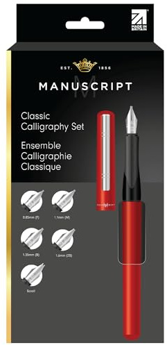MANUSCRIPT Set de calligraphie classique pour droitier - 12 stylos de calligraphie pour débutants avec 1 stylo plume, 4 cartouches d'encre en quatre couleurs, 5 plumes, convertisseur d'encre et